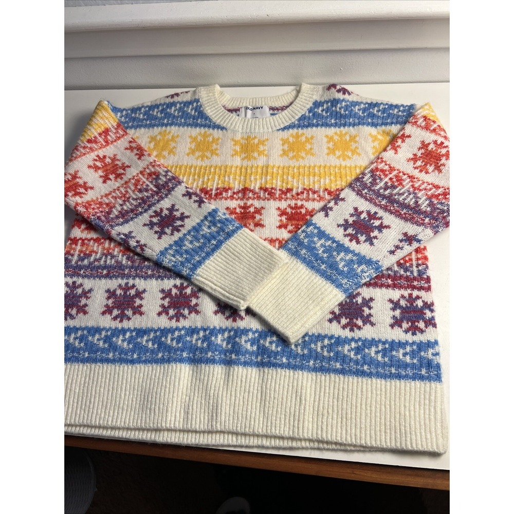 Old Navy‎ Women's Cozy Fair Isle Sweater Sz Small Colorful Art Wear Wool Blend